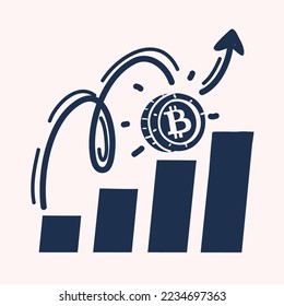 Cartoon vector illustration of Cryptocurrency prices grow, high risk - high profits concept. Bitcoin