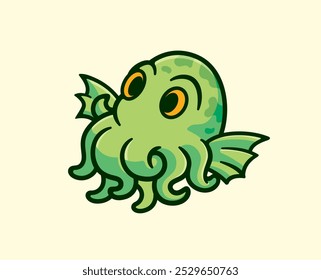 Cartoon Vector Illustration of Cthulhu Creature