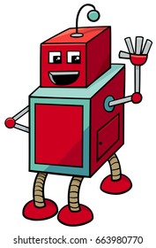 Cartoon Vector Illustration of Cubical Robot Science Fiction Character