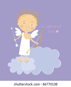 cartoon vector illustration of cupid in the cloud