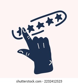 Cartoon vector illustration Customer Experience Concept. Hand showing on five star excellent rating