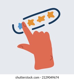 Cartoon vector illustration of customer review concepts. Hand choosing positive review. Stars rate