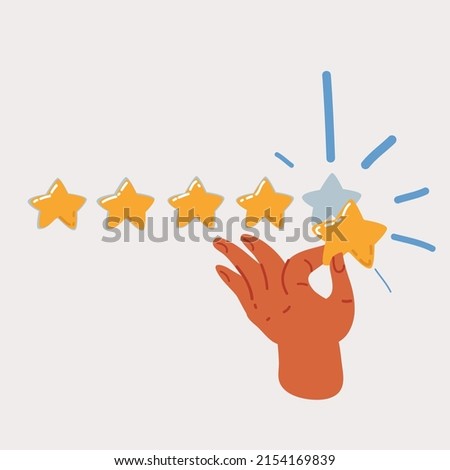Cartoon vector illustration of customer review concepts. Hand choosing positive review. Five stars