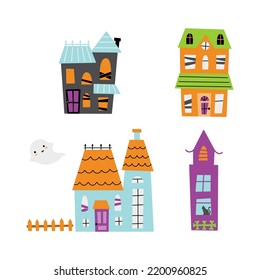 cartoon vector illustration of cut Halloween haunted mansions