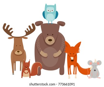 Cartoon Vector Illustration of Cute Animal Characters Group in the Scandinavian Style