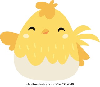 A cartoon vector illustration of cute cartoon baby chick in egg shell.