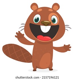 Cartoon vector illustration of cute beaver. Isolated on white