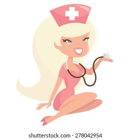 A cartoon vector illustration of a cute blonde nurse.