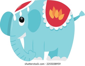 A cartoon vector illustration of cute blue circus elephant