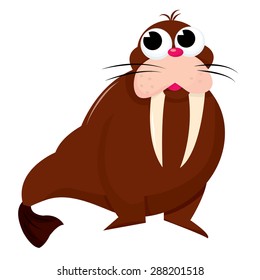 A cartoon vector illustration of a cute brown walrus.