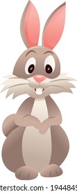 A cartoon vector illustration of a cute bunny rabbit front facing with arms on its tummy.