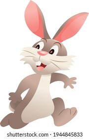 A cartoon vector illustration of a cute bunny rabbit bouncing happily.