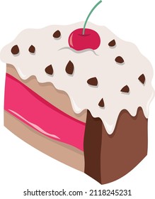 A cartoon vector illustration of a cute cake with cherry.