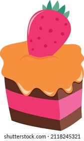 A cartoon vector illustration of a cute cake with strawberry.