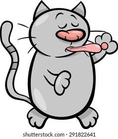 Cartoon Vector Illustration of Cute Cat or Kitten Cleaning Itself
