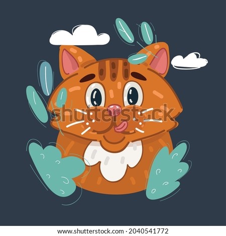 Cartoon vector illustration of cute cat face on drk bakround.