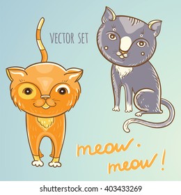 Cartoon vector illustration of cute cats or kittens. 