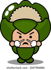 ilustración de vector de dibujos animados del lindo personaje de traje de mascota de coliflor con expresión furiosa