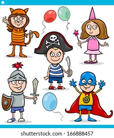Cartoon Vector Illustration of Cute Children in Fancy Ball Costumes Characters Set