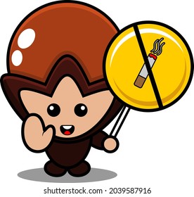 cartoon vector illustration of cute clove mascot costume character holding no smoking sign