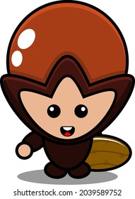 cartoon vector illustration of cute clove mascot costume character holding a surfboard