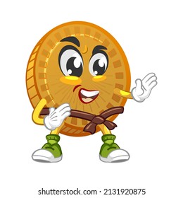 cartoon vector illustration of cute coin mascot practicing martial arts