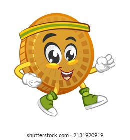 cartoon vector illustration of cute coin mascot jogging