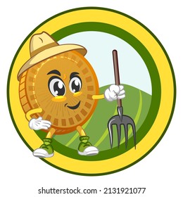 cartoon vector illustration of cute coin mascot on farm logo