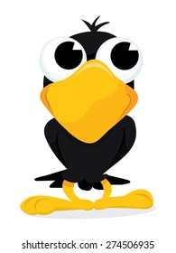 A cartoon vector illustration of a cute crow just standing.