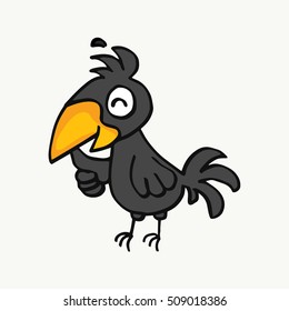 cartoon vector illustration of cute crow