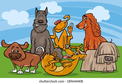 Cartoon Vector Illustration of Cute Dogs Characters Group