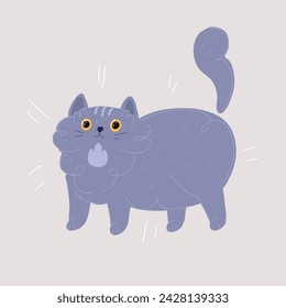 Cartoon vector illustration of Cute domestic cat hand drawn sketch Pets