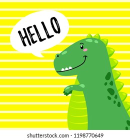 Cartoon vector illustration. Cute Doodle Dinosaur. Template for print, design