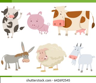 Cartoon Vector Illustration of Cute Farm Animal Characters Collection