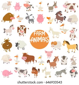 Cartoon Vector Illustration Of Cute Farm Animal Characters Large Set