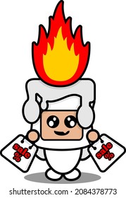 cartoon vector illustration of cute fiery white wax mascot costume character holding bag sale