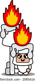 cartoon vector illustration of cute fiery white wax mascot costume character holding candle key