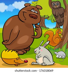 Cartoon Vector Illustration of Cute Forest Wild Animals