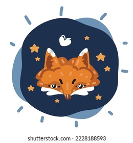 Cartoon vector illustration of Cute fox face over dark background