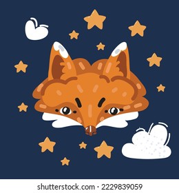 Cartoon vector illustration of Cute fox over dark background
