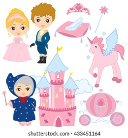 A cartoon vector illustration of cute and fun princess and prince fairytale