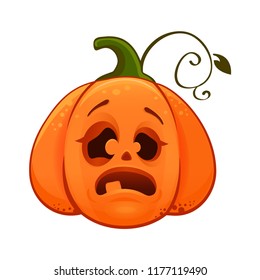 Cartoon vector illustration of cute funny Halloween surprise scary smiling pumpkin. Isolated on white. Emoticon. Halloween icon. eps 10 mascot doodle funny card for invite on the halloween party, 