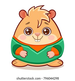 Cartoon vector illustration of cute geek hamster  Hamster in stylish T-shirt. Isolated on white. Mascot. 