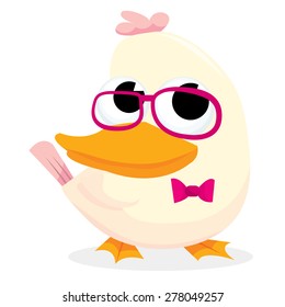A cartoon vector illustration of a cute geeky duck.
