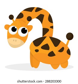 A cartoon vector illustration of a cute giraffe with curvy neck.