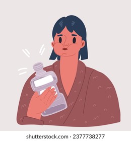 Cartoon vector illustration of Cute girl using mouthwash for fresh breath and plaque prevention. Daily oral hygiene routine. Dental Health Concept.