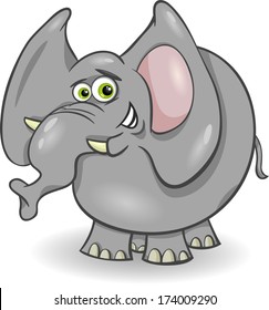 Cartoon Vector Illustration of Cute Gray African Elephant Animal