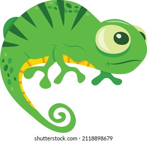 A cartoon vector illustration of a cute green chameleon lizard.