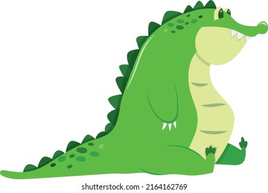 A cartoon vector illustration of a cute green crocodile sitting.
