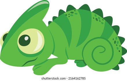 A cartoon vector illustration of a cute green chameleon lizard.